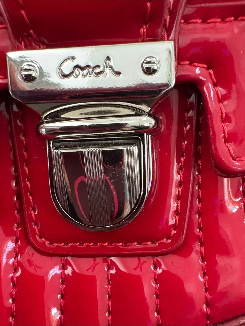 Coach Poppy Quilted Patent Red Satchel with Silver Hardware